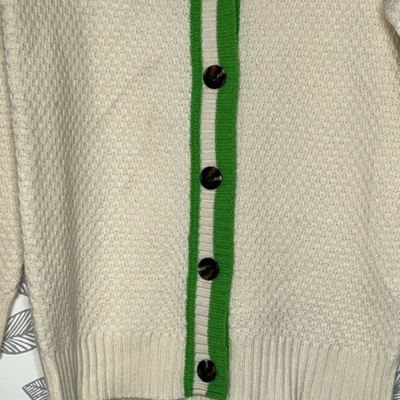 Future Collective Varsity Cardigan Sweater XS Kahlana Barfield Brown Ivory Green - Picture 5 of 12